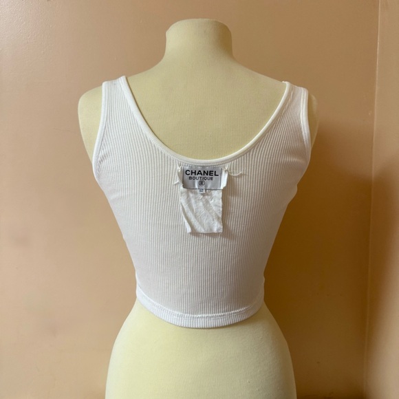 Authentic Vintage 90s Chanel CC logo white cropped tank top 40 - Picture 6 of 14